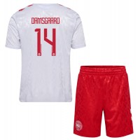 Camiseta Dinamarca Mikkel Damsgaard #14 Segunda Equipación Replica Eurocopa 2024 para niños mangas cortas (+ Pantalones cortos)